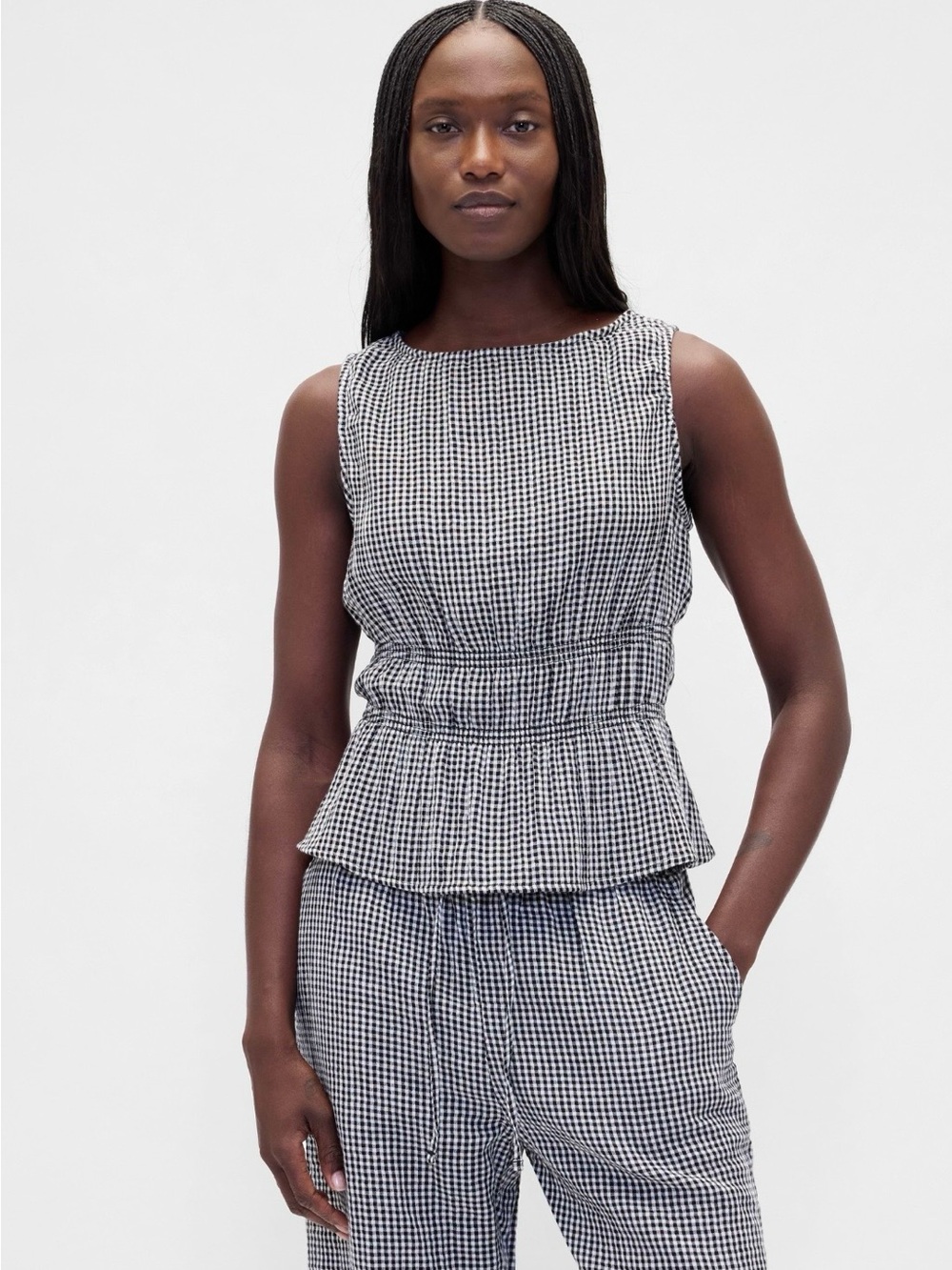 NWT-GAP Cotton Gauze Smocked Waist Peplum Top, Medium Tall